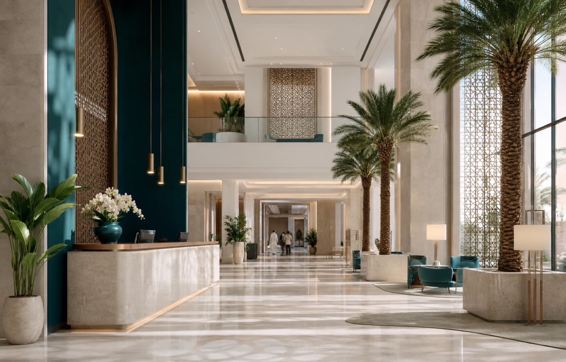 The bright main atrium of International Hospital in Muscat